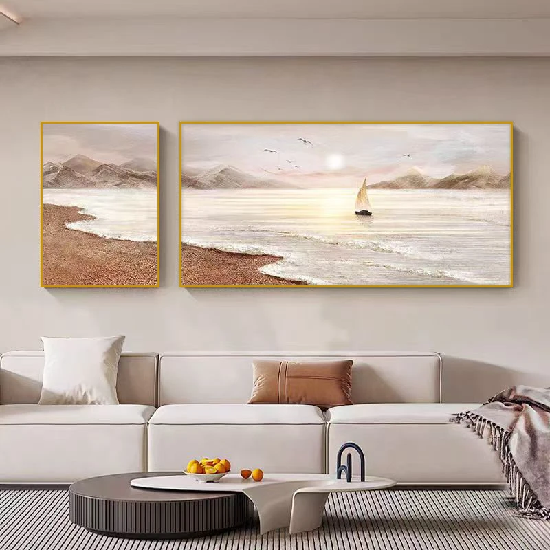 ins风一帆风顺海景客厅装饰画美式中古风高级感沙发背景墙壁画