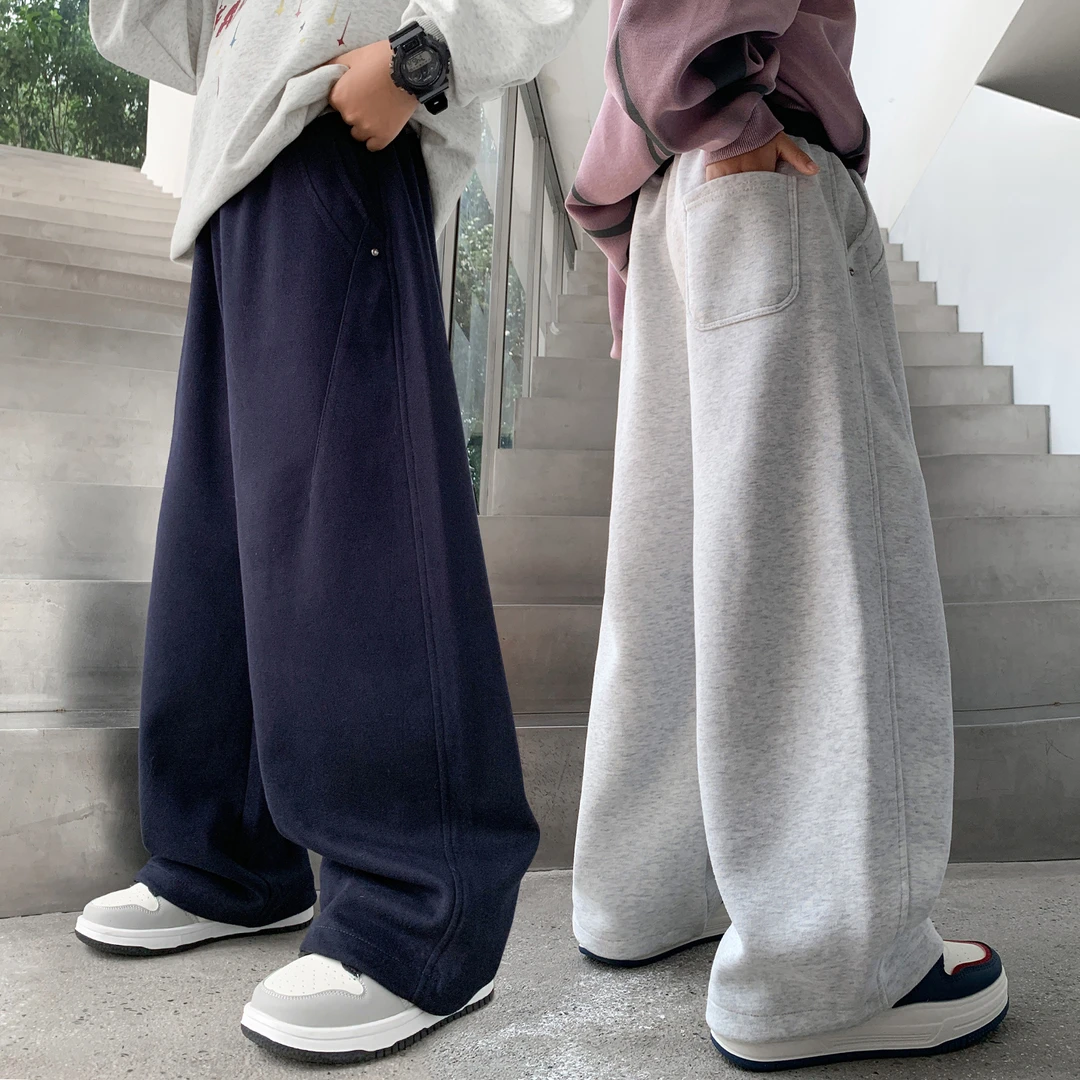 男童裤子春秋款装季直筒宽松儿童大童初中生休闲灰色阔腿孩藏青色