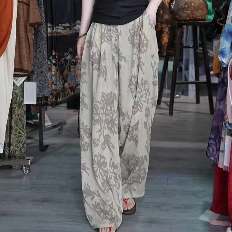 复古印花阔腿裤女夏季2025薄款慵懒风高腰宽松垂感休闲山本裤