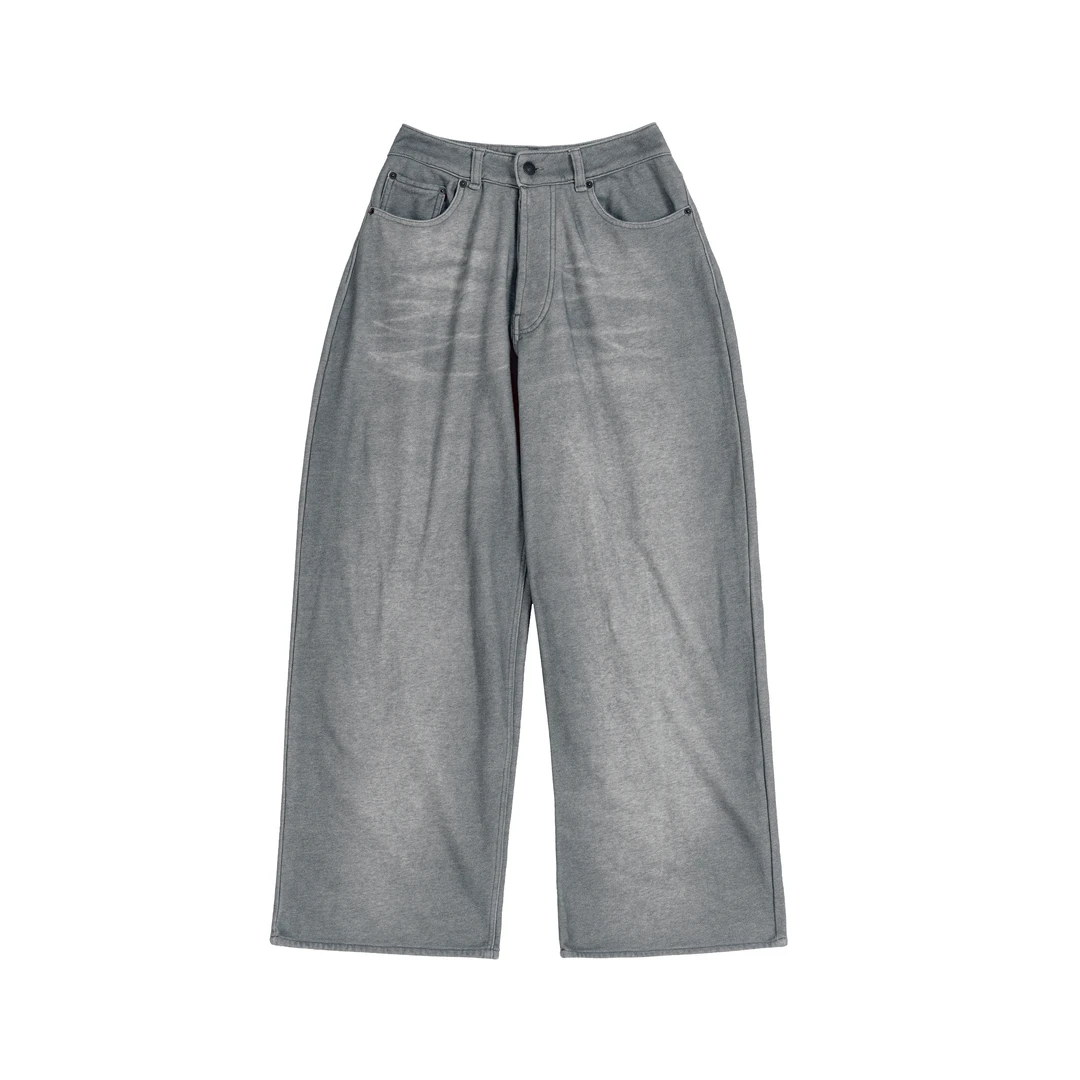 【SUNTEEZA】25SS牛仔印刷水洗男女同款休闲松弛阔腿卫裤长裤