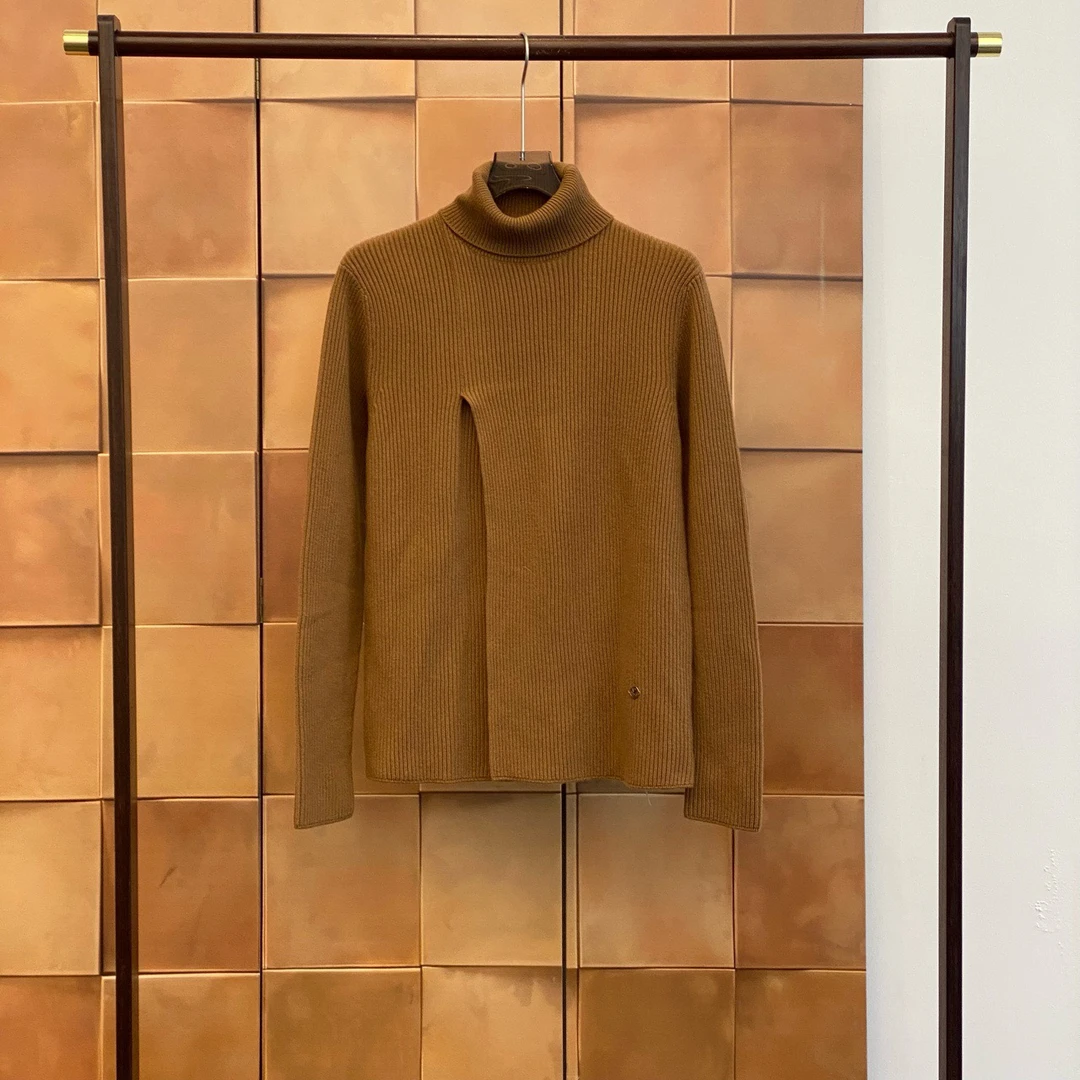 lv驼色徽标小logo开衩高领羊绒针织毛衣/m码/99新/29245