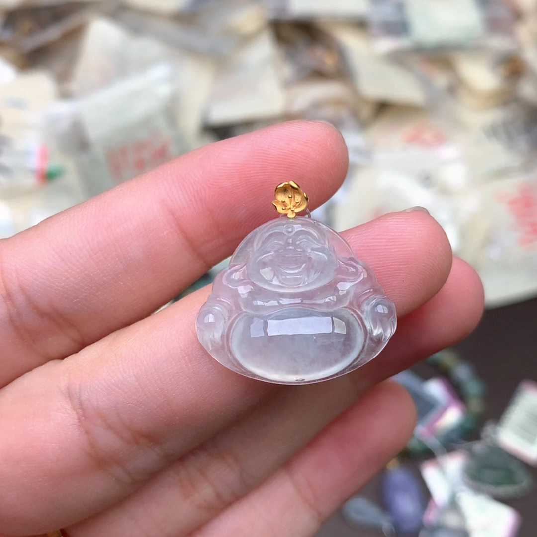 翡翠18K金镶嵌挂件一