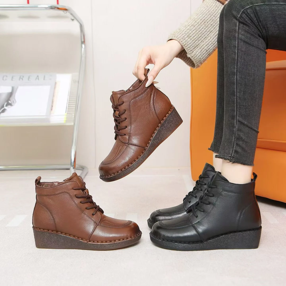 89933牛皮软底加绒女靴