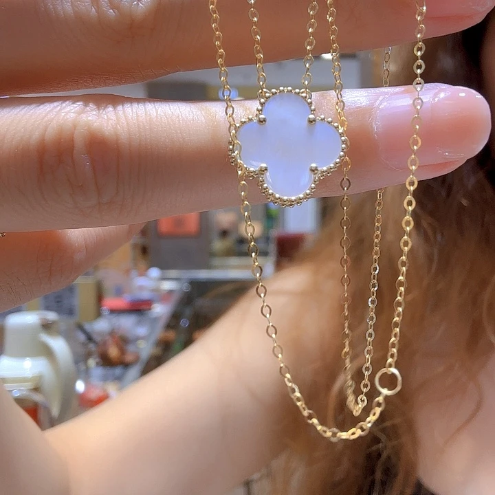 项链贝壳（贝母）18K金镶嵌15mm草