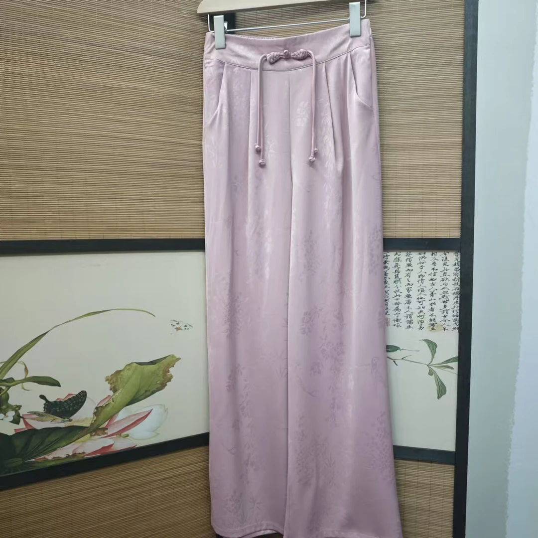 [压花裤]裤子气质时尚休闲百搭女士夏季优雅提花国风高腰