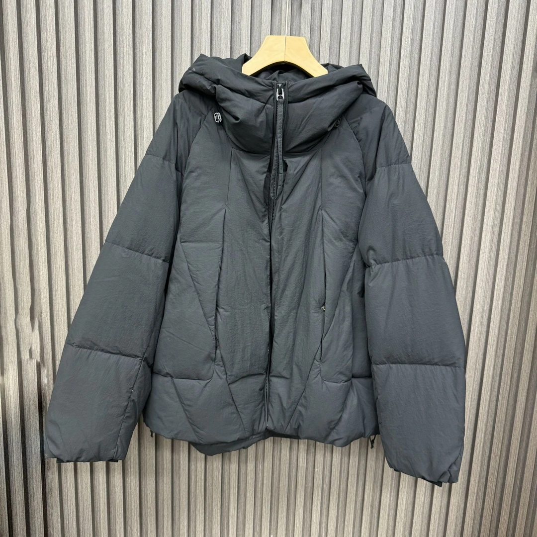 冬季白鸭绒连帽纯色羽绒服男士日潮复古加厚连帽外套120011