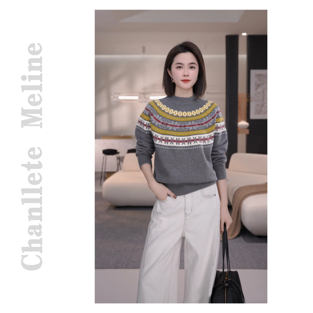 【Chanllete Meline】时尚高级感”费尔岛“撞色针织毛衣T2601