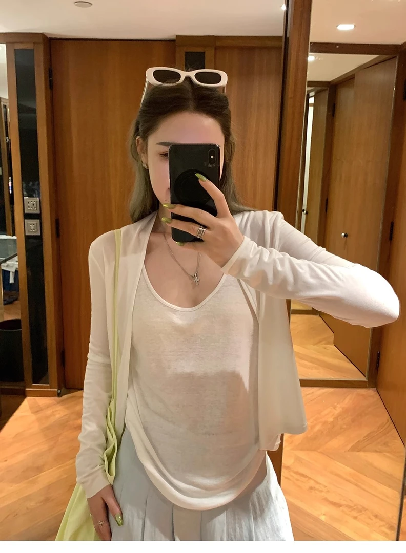 Miss sumeyY3784#3785#自制莱赛尔长短款小开衫慵懒风针织薄外套