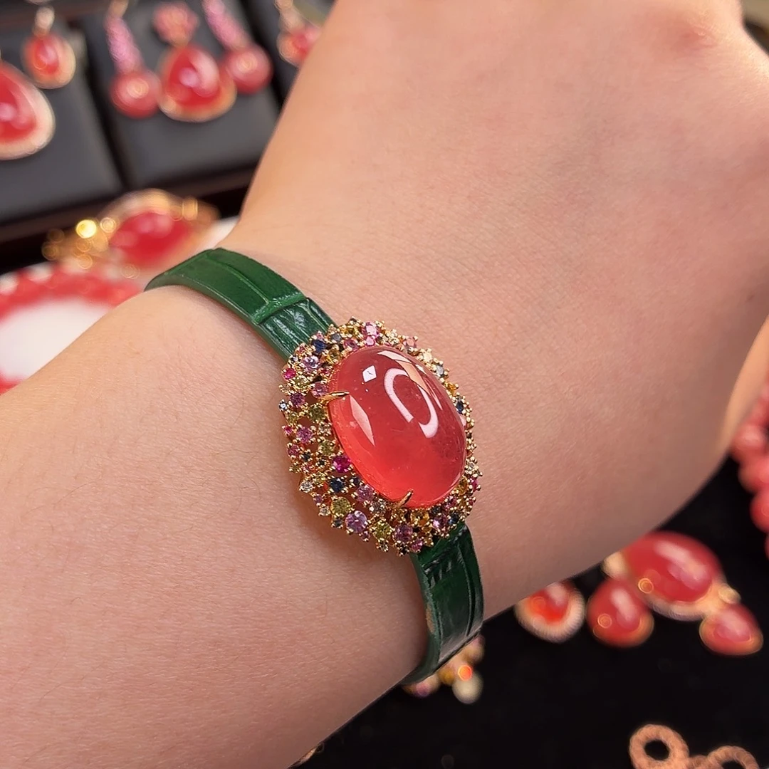 18K金镶嵌菱锰矿（红纹石）手链