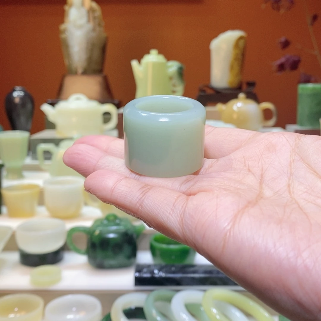 未镶嵌和田玉把件和田玉且末蓝扳指23.2mm