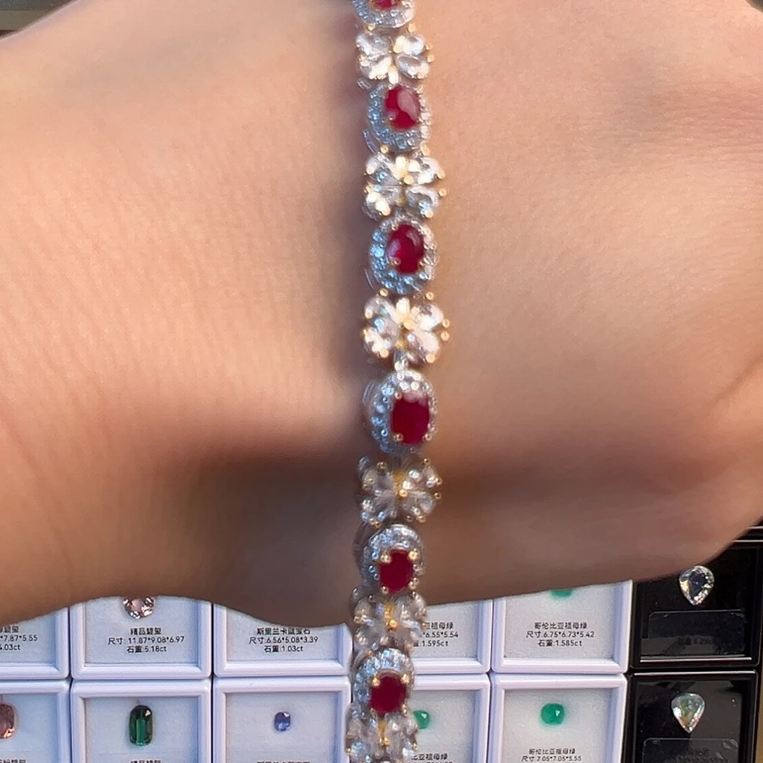 银S925镶嵌红宝石手链精品红宝石手链