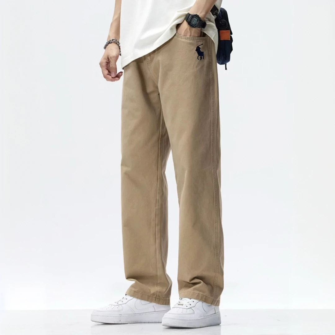 轻奢风2990夏季薄款男士高定3D立体刺绣休闲百搭宽松显瘦直筒长款