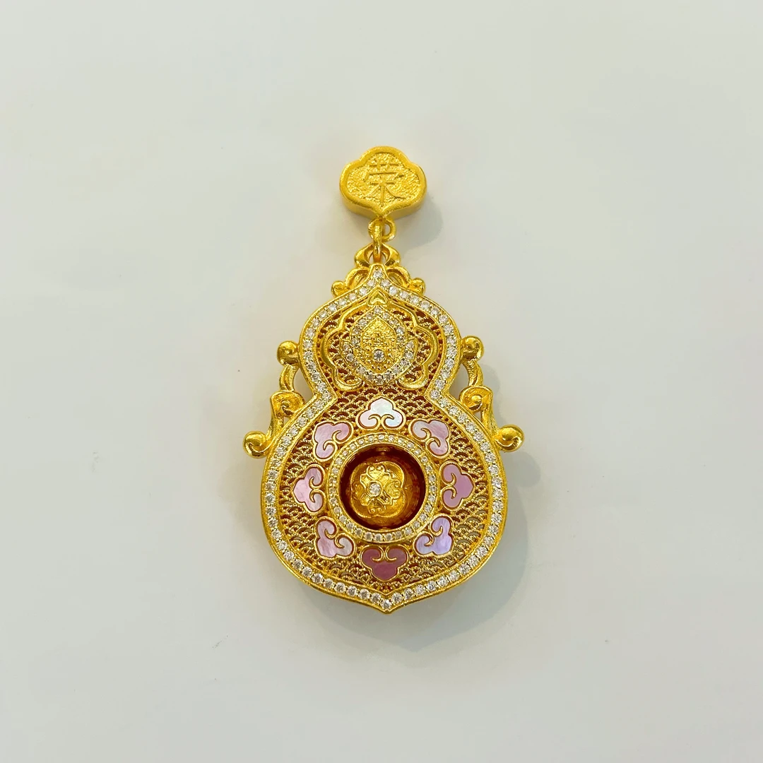 10-DZ【秀秀专享】足金999 两面满镶国风螺钿四美葫芦吊坠