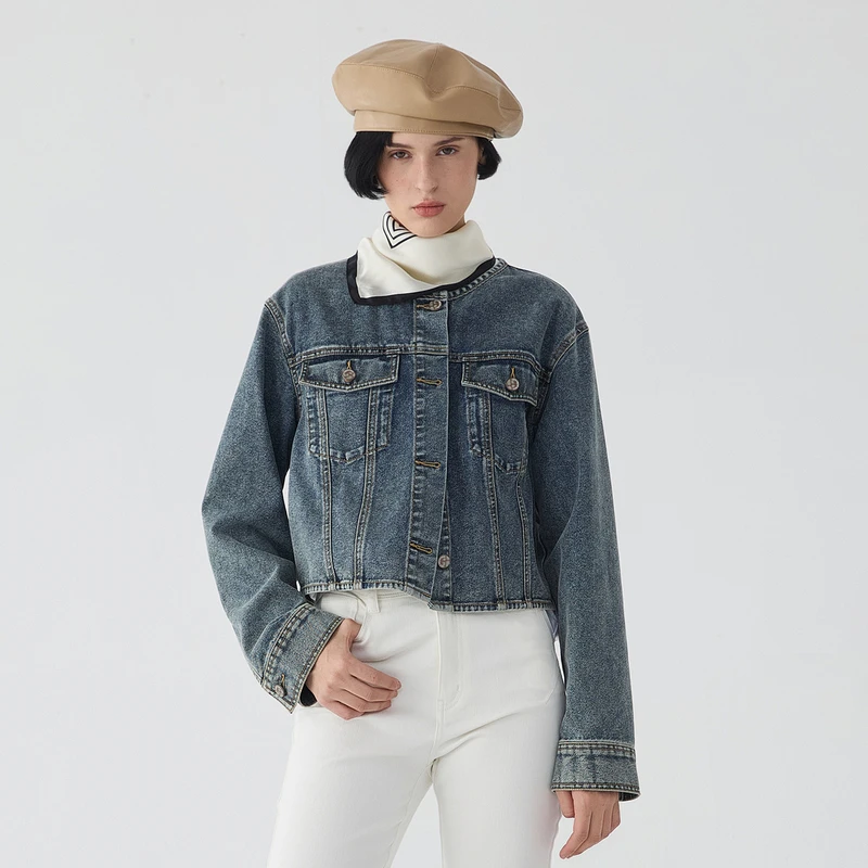 谜底牛仔外套女2025春季新品复古风百搭宽松夹克牛仔服251MW0059