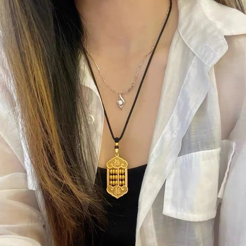 钛钢吊坠 新款算盘吊坠女款时尚合金编织挂坠项链毛衣链情侣