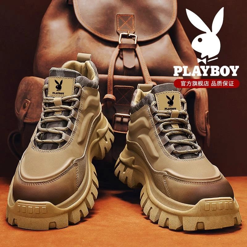 花花公子马丁靴男英伦冬季高帮增高鞋子耐磨工装鞋男休闲劳保潮鞋
