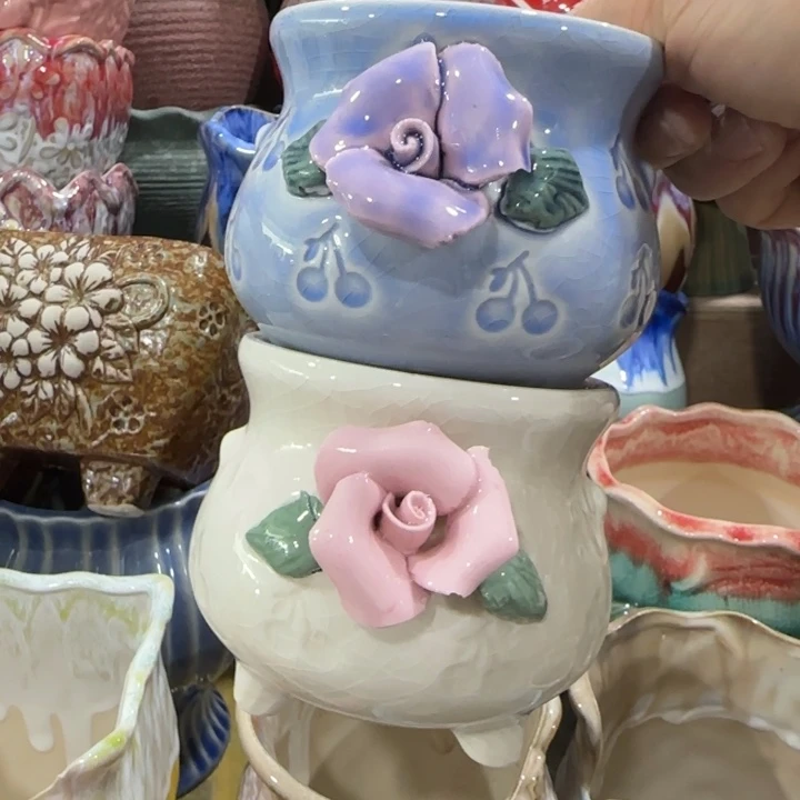 凑9块包邮，有孔，陶瓷花盆