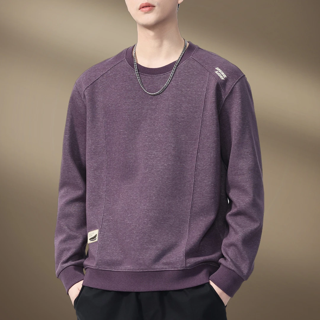 MR.MUDI/穆迪先生美式高端秋冬新款卫衣男宽松圆领百搭紫色休闲