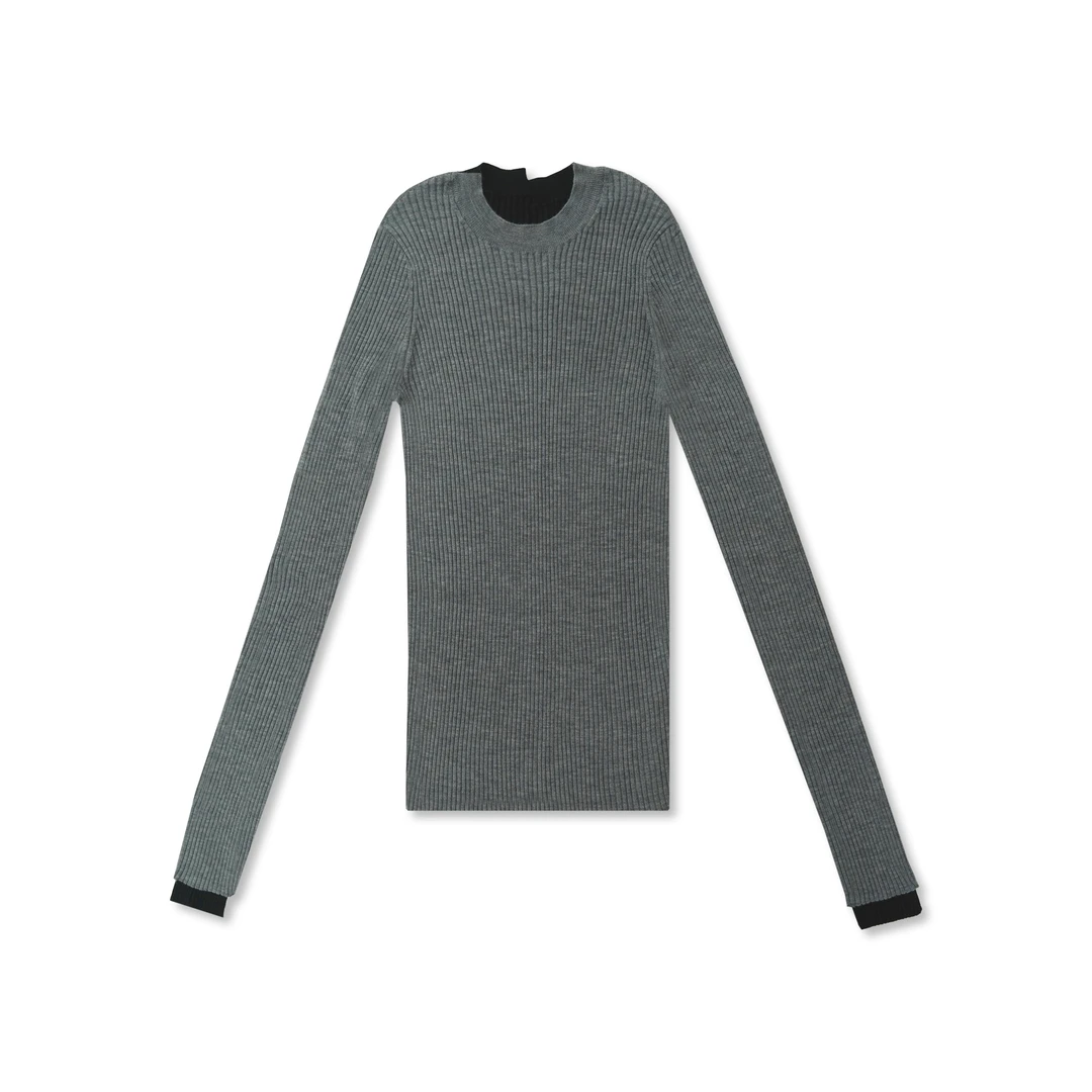 女款圆领修身拼色羊毛打底衫/22317