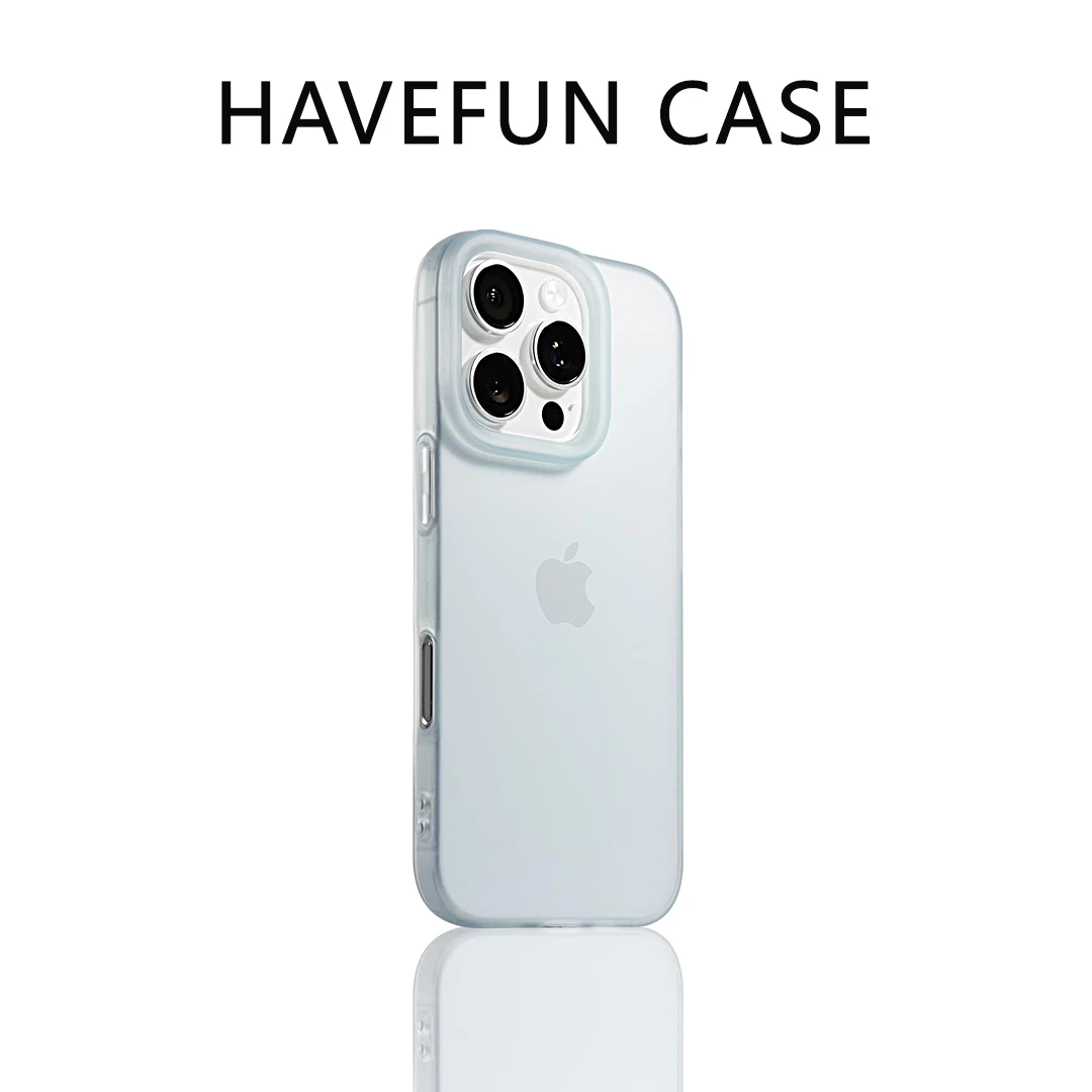 雅天立浅蓝色磨砂大孔适用苹果16promax17手机壳iPhone15肤感13套