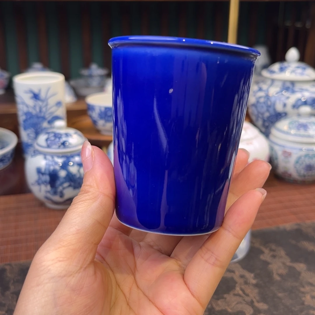 手工陶瓷柴窑高温颜色釉霁蓝可乐杯