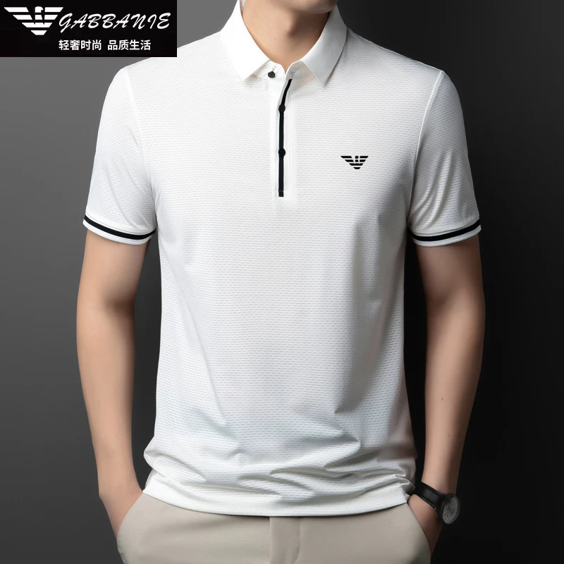 意大利正品男士短袖T恤轻奢商务休闲冰丝免烫半袖POLO衫品牌上衣