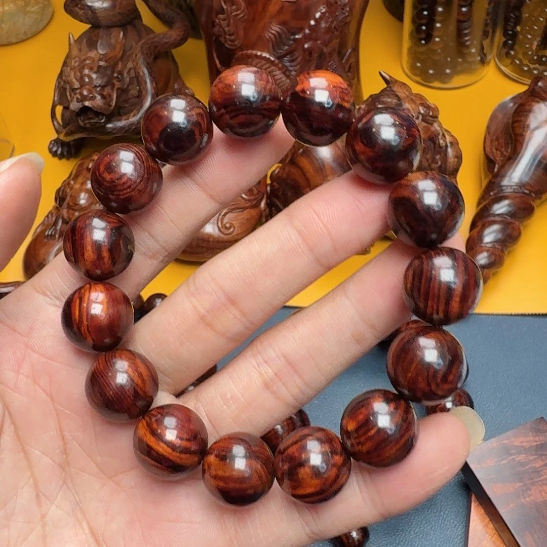 黄花梨/降香黄檀手串/手链海南黄花梨精工1.5乱纹大黑线