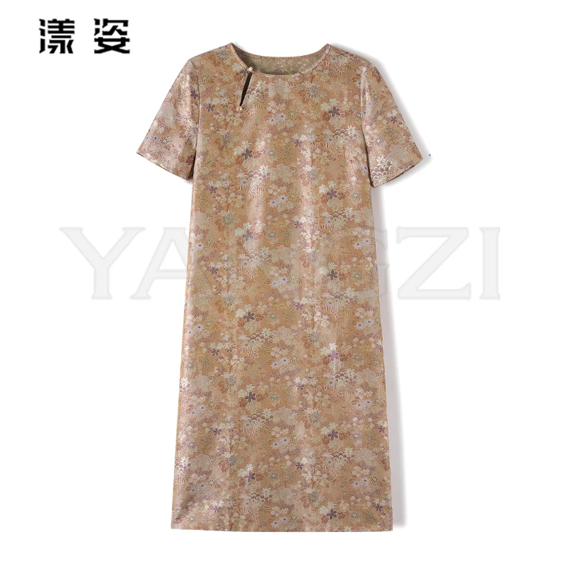漾姿夏季新款24姆米小花蜀锦罗桑蚕丝连衣裙 YZX257-251151