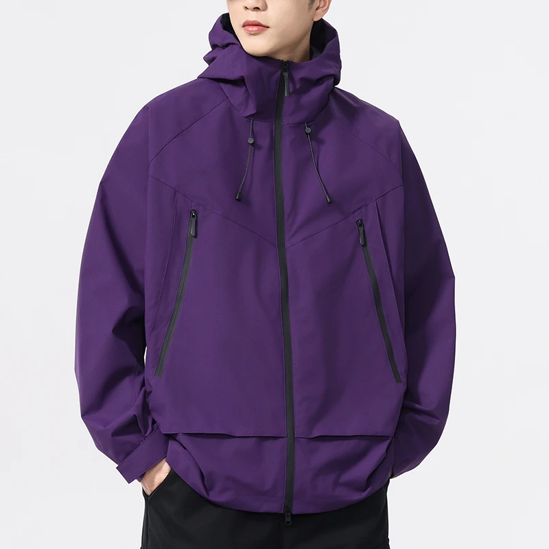秋冬新款夹克单冲户外连帽防水耐磨冲锋衣男女款防风旅行休闲外套