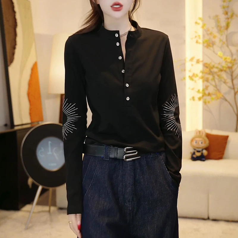 2025秋季新款休闲长袖T恤女士时尚设计感显瘦百搭上衣