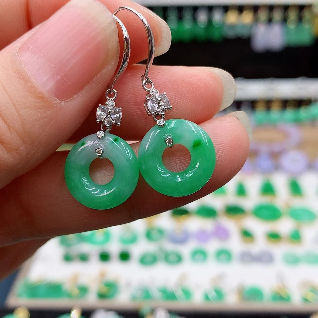 翡翠耳饰18K金镶嵌的