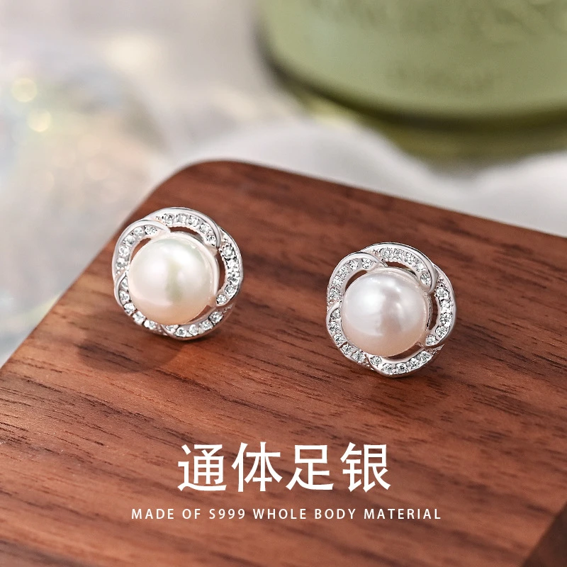 足银耳饰 S999银时尚百搭耳钉女简约花朵耳骨钉小众