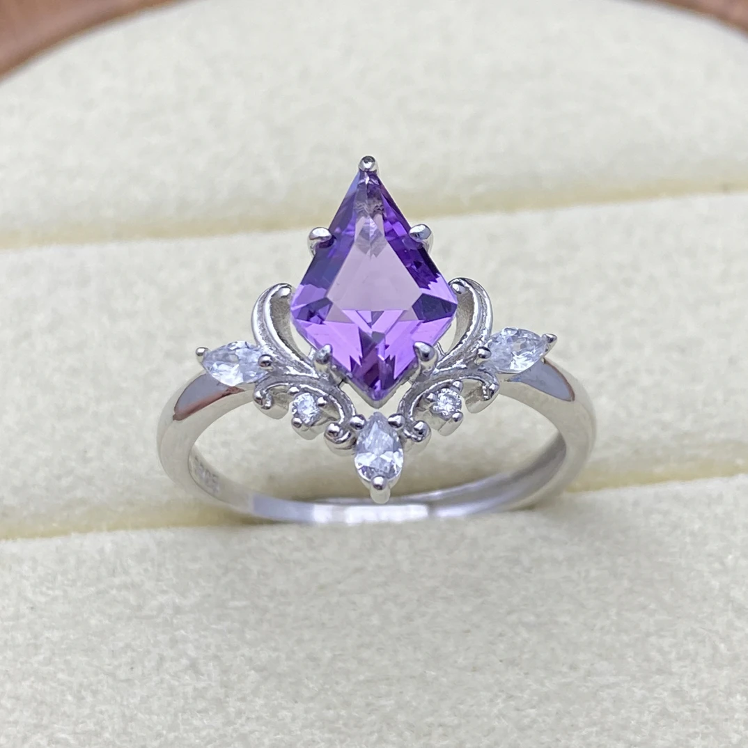 菱形天然紫水晶戒指s925银主石7*11mm高级轻奢创意精致时尚百搭Y2
