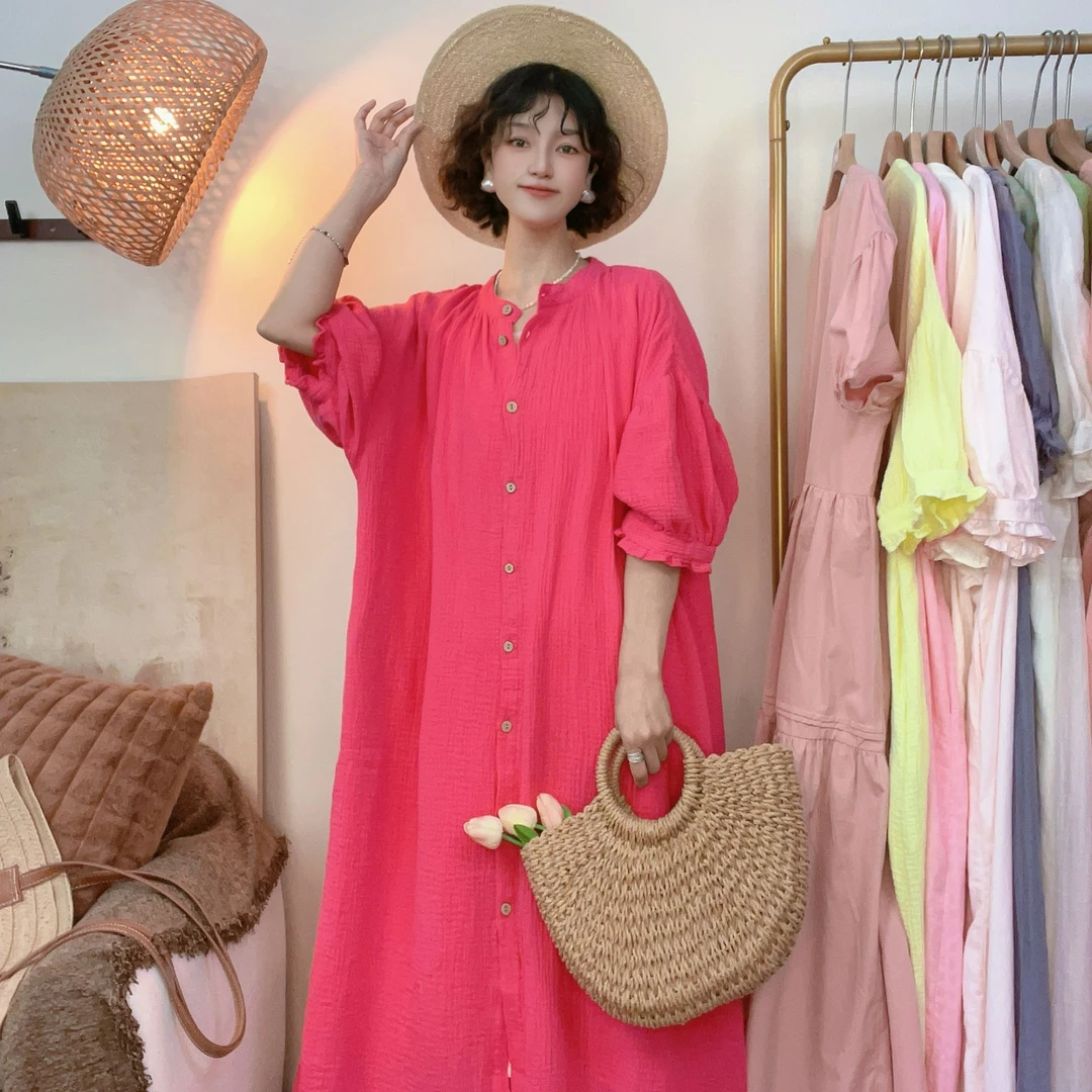 【喜柚自制】流光梦境 韩版温柔宽松大码女装连衣裙百搭夏季纯色1