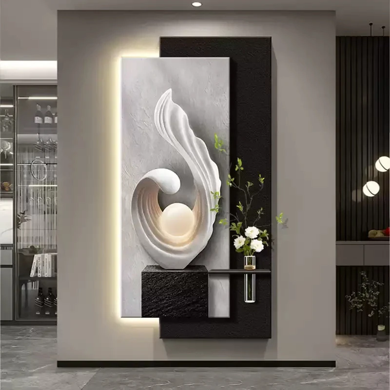 《风生水起》现代轻奢正对门入户玄关装饰画走廊尽头立体砂岩叠加画