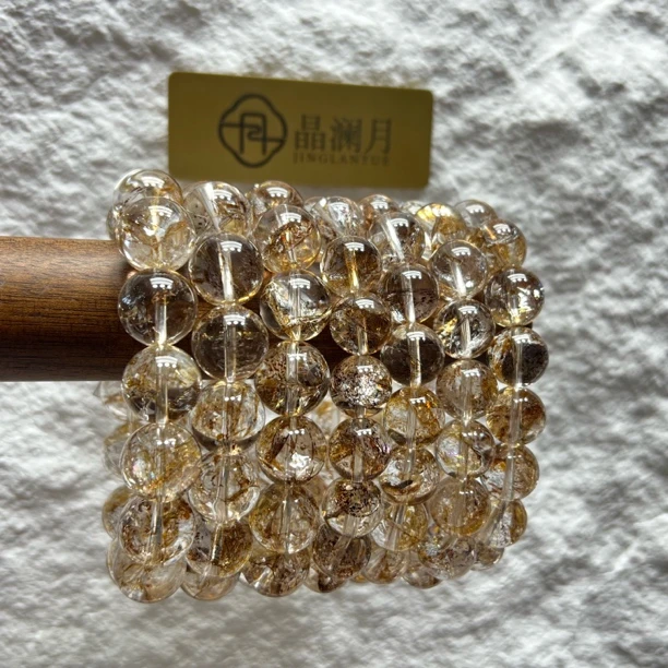 【晶澜月】S075天然水晶 金箔锦鲤单圈手串多样性发其一