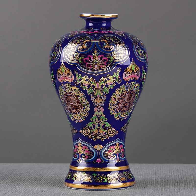 珐琅彩陶瓷器景德镇描金客厅家居插花装饰品摆件景德镇花瓶