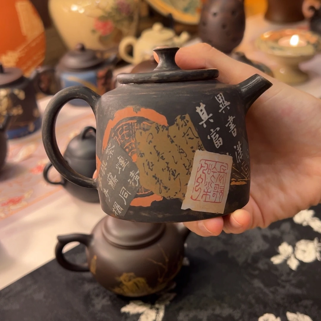 建水紫陶残贴手磨壶190cc