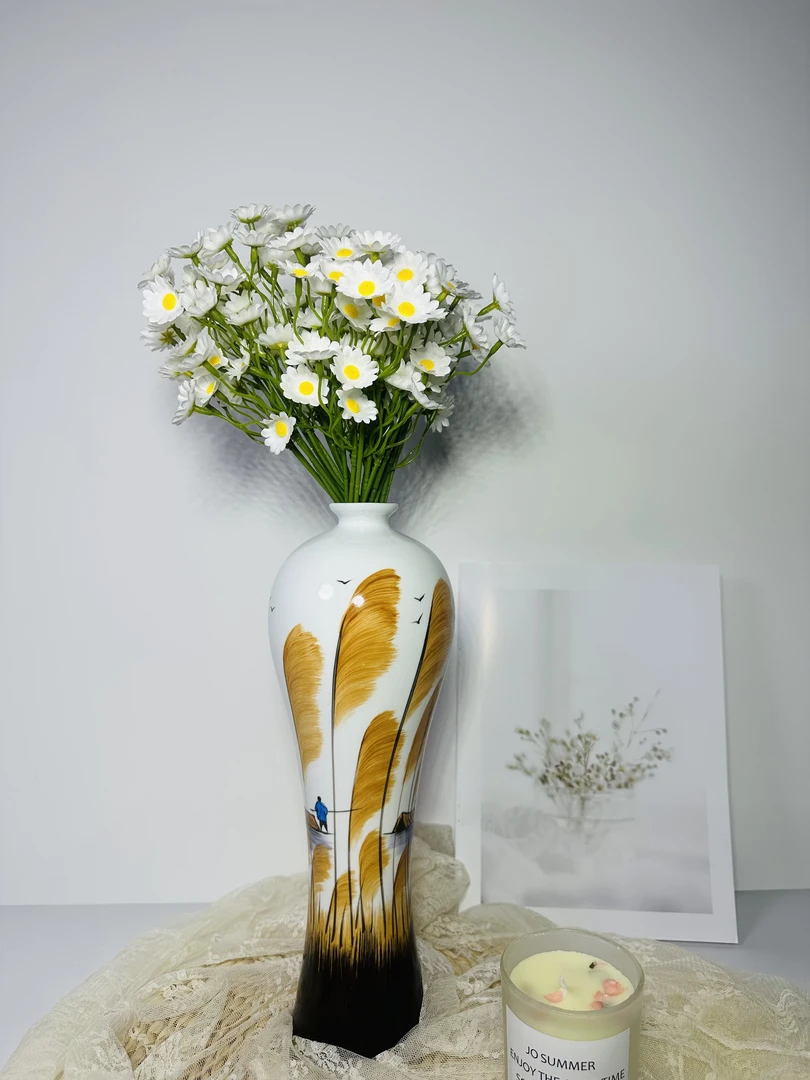 景德镇陶瓷景德镇手工手绘芦苇图案陶瓷美人瓶