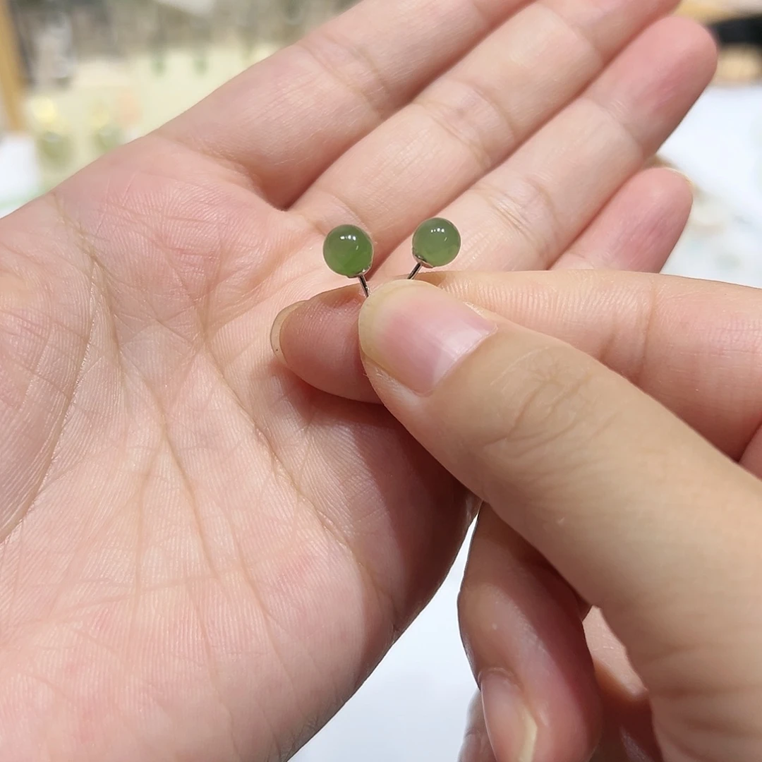 和田玉银S925镶嵌耳饰