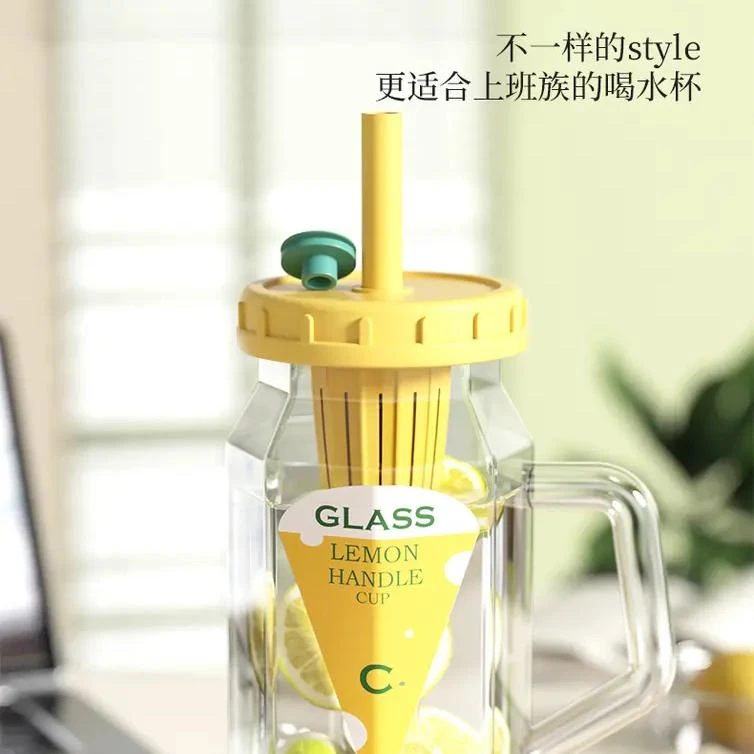 Ins潮流玻璃把手吸管杯花茶杯办公室喝水杯大容量学生牛奶果汁杯s