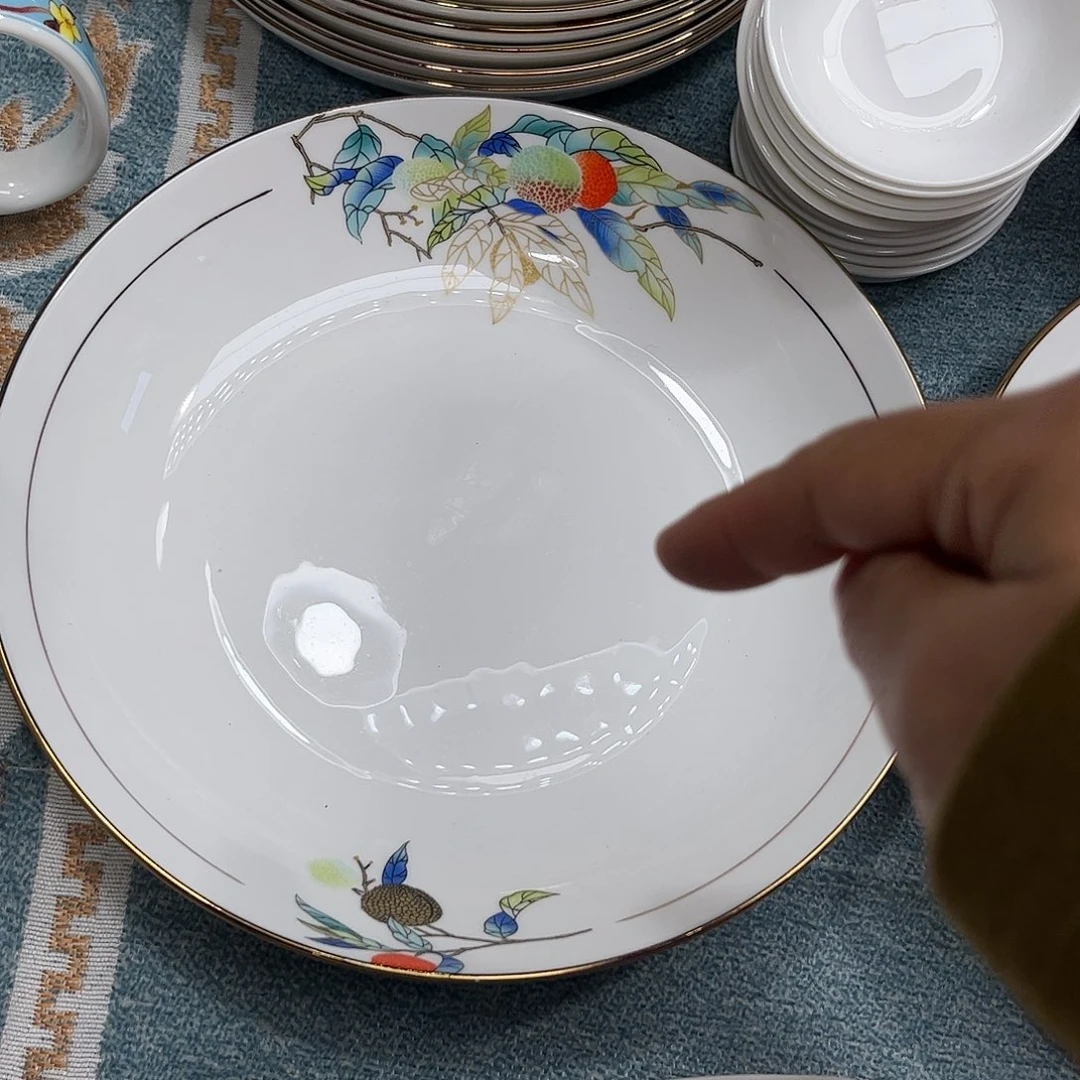 瓷片荔枝八寸深盘四个