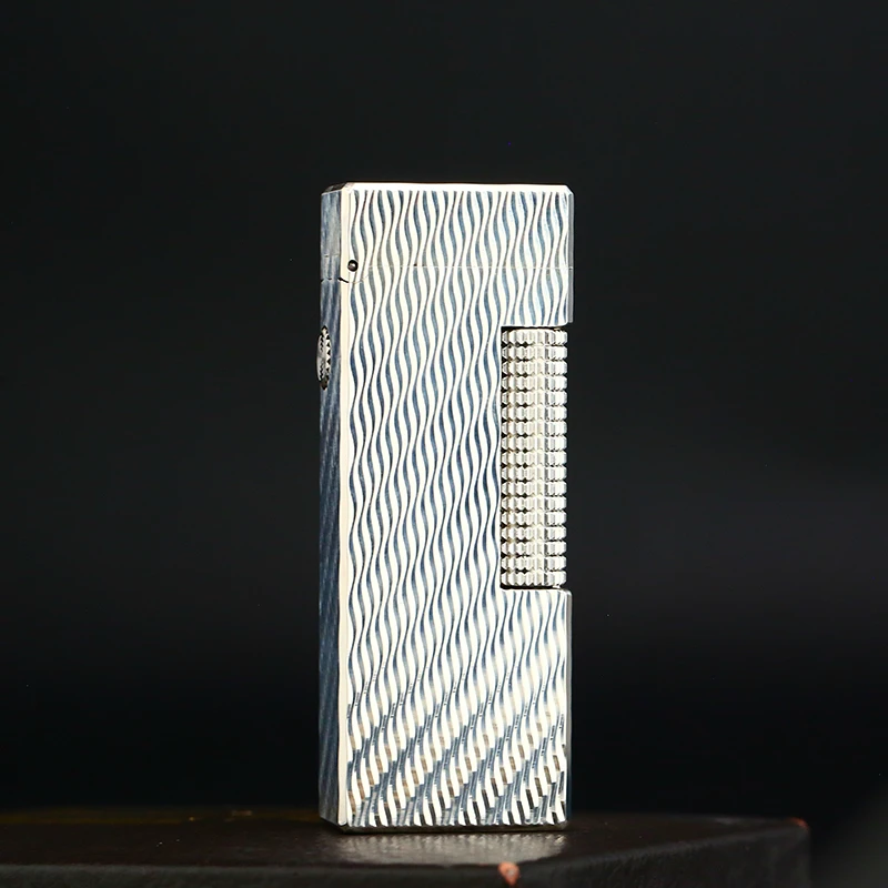 d家充气打火机镀银水波纹常规款经典个性男士高档复古送礼佳品