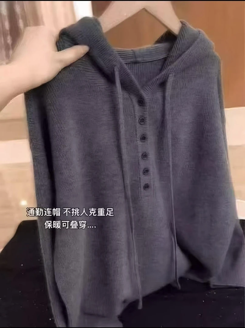 G[烟灰~帽衫]2025秋冬百搭毛衣针织加厚连帽套头