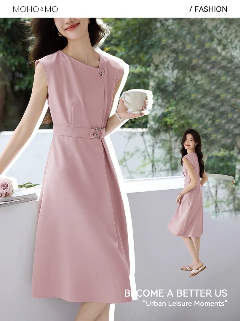 沫晗依美【西西里岛】2025盖袖显瘦高级感通勤气质连衣裙5506