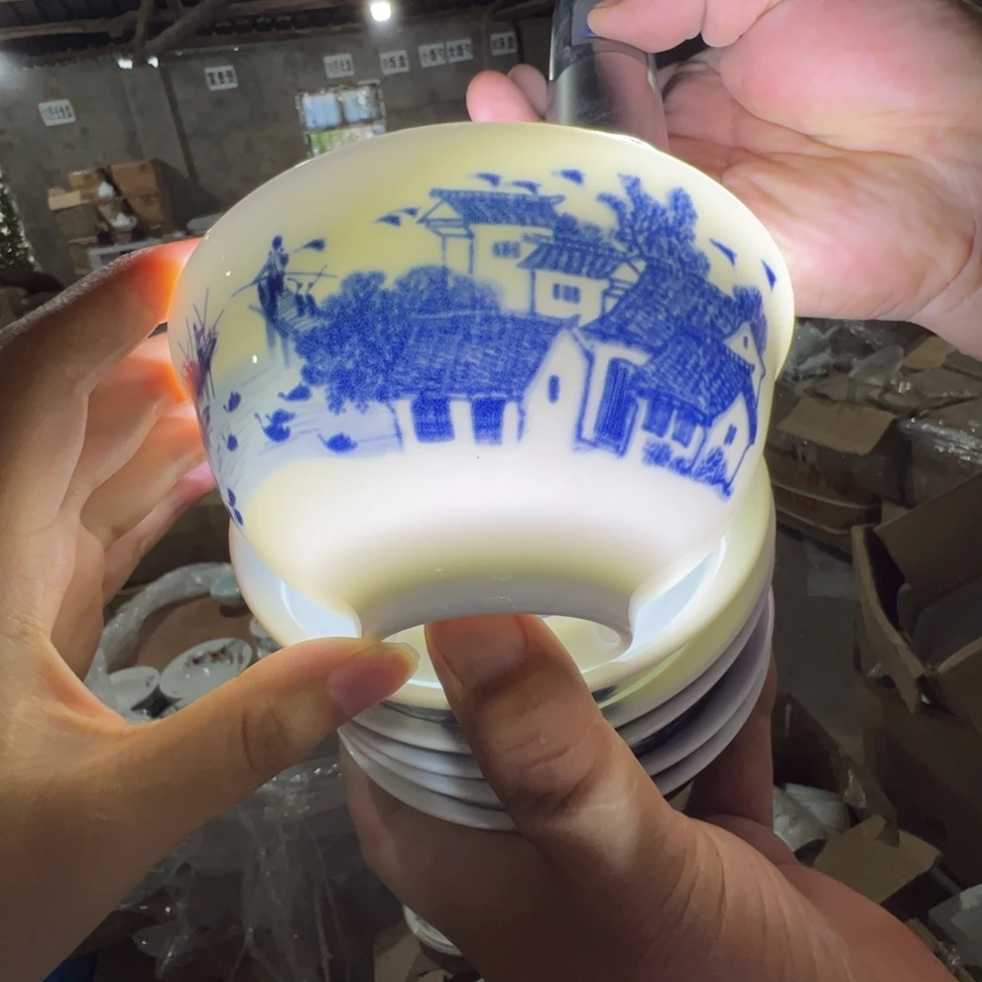 瓷片景德镇陶瓷江南水乡米饭碗6只