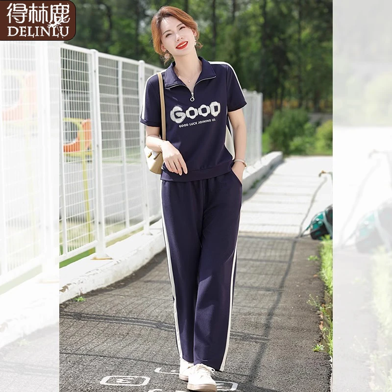 年轻妈妈夏装薄款短袖运动套装2025新款T恤女夏季时尚休闲两件套