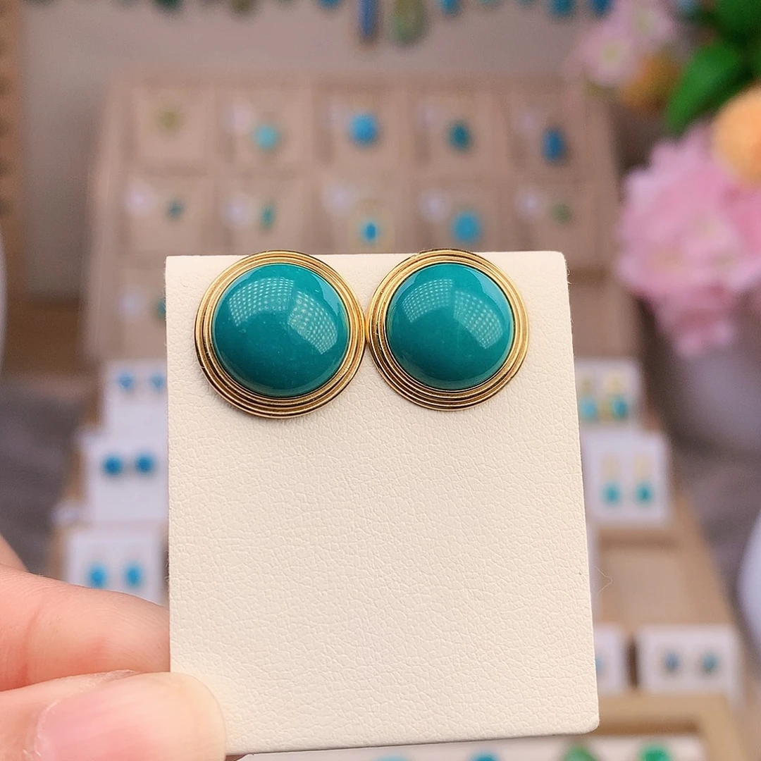 18K金镶嵌绿松石耳饰