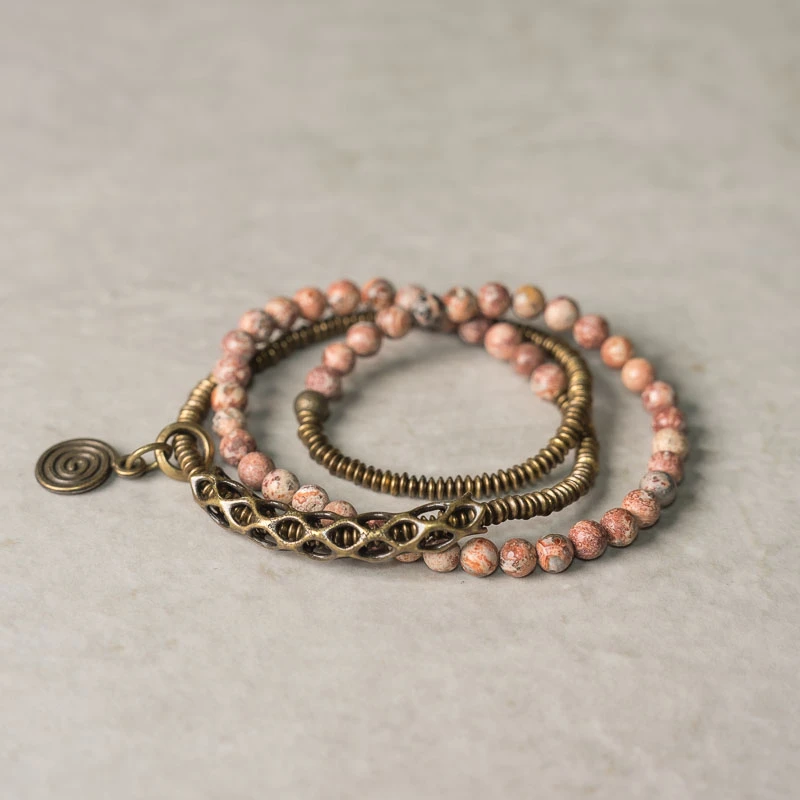 黄铜手链 个性复古哑光珠子手串 民族风设计百搭做旧多层手链女款