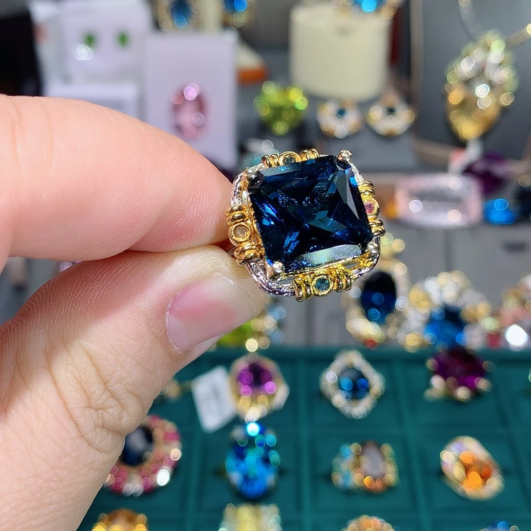 托帕石戒指银S925镶嵌戒指